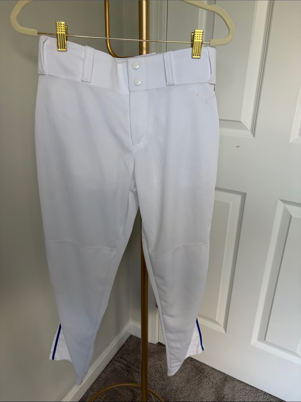 Youth White Athletic Baseball Pants royal piping